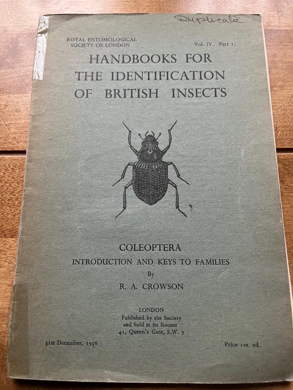 RES Handbook For The Identification Of British Insects By R A Crowson.
