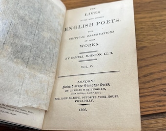 1806 The Lives Of The Most Eminent English Poets With Critical Observations On Their Works By Samual Johnson Vol 5.