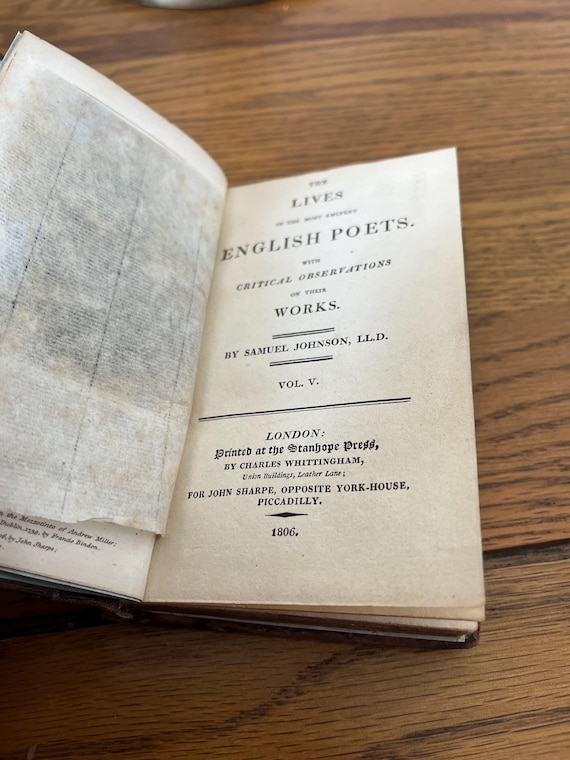 1806 The Lives Of The Most Eminent English Poets With Critical Observations On Their Works By Samual Johnson Vol 5.