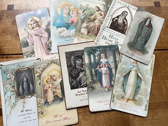 Collection Of 10 Rare Vintage 1920s Religious Cards From Various Places.