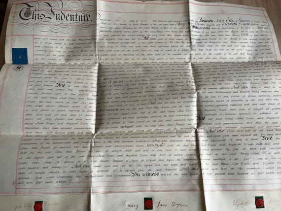 Large 1879 Leeds Indenture With Wax Seals.