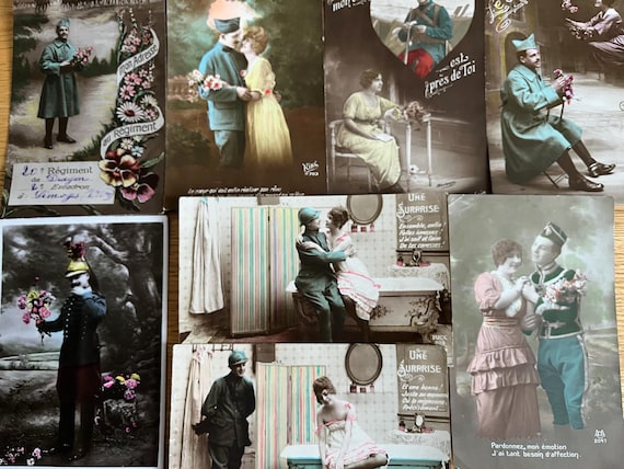 Vintage French Patriotic Sweetheart Postcards Collection.