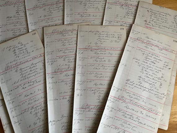 Collection Of 20 Pages Of vintage 1906 Chemists  Handwritten Prescriptions Ledger Paper.
