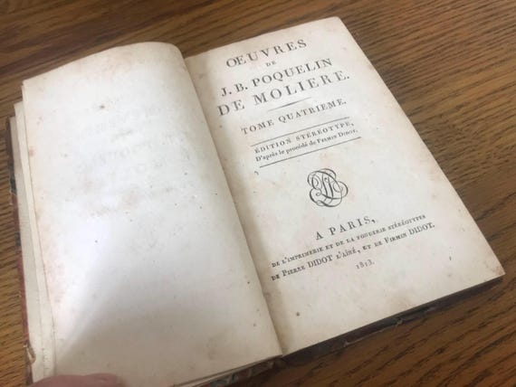 Vintage French Book Oeuvres De J.B. Poquelin De Moliere Vol 4 Dated 1813.