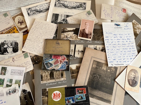 Vntage Ephemera Clear Out, Large Quantity Of Old Photographs On Album Pages, Multipage Handwritten Victorian Document, Postcards Etc.