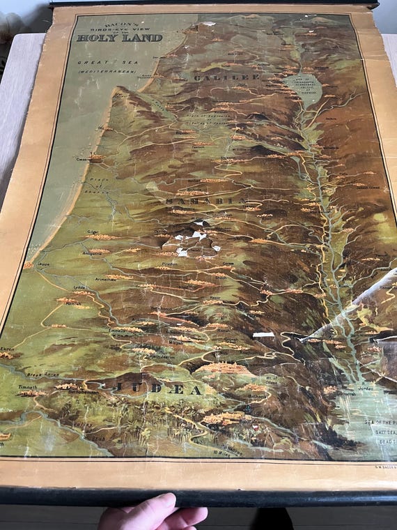 Very Rare 1890 Bacon’s Bird’s Eye View Of The Holy Land Roll Down Map Measuring Approx 95 x 75cm.