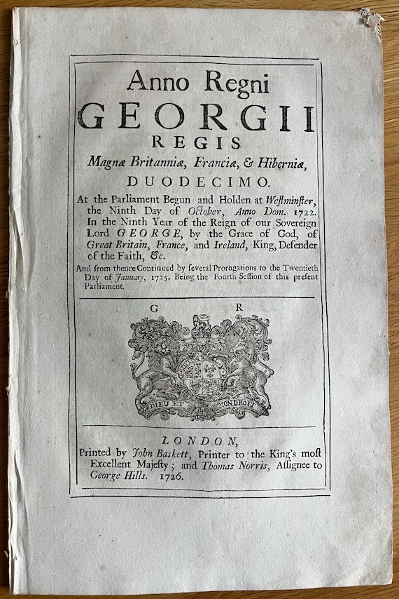 Rare 1725 George 1st Act Of Parliament Multipage Docunent.