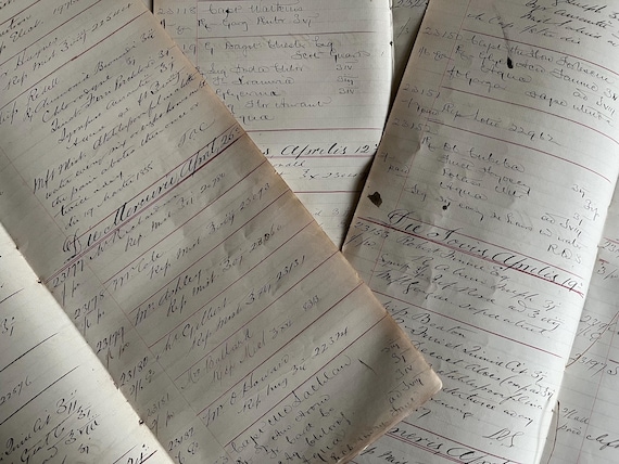 Collection Of 10 Pages Of Vintage Rare Victorian Handwritten Chemists Prescription Ledger Paper.