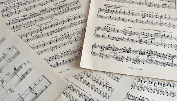 Vintage Music Score Sheets Collection 30 Pages Of Various Sizes Udwal For Craft Use.