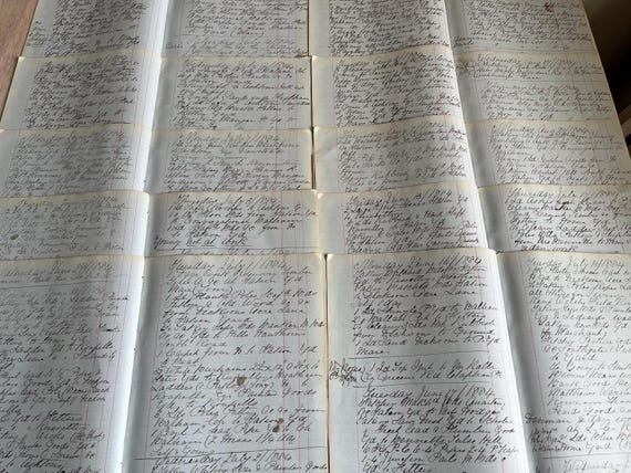 Victorian Handwritten Large Double Pages 1884 Work Journal, 10 x Pages.
