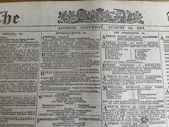 Vintage August 24th 1901 The Times London Edition Original  Newspaper.
