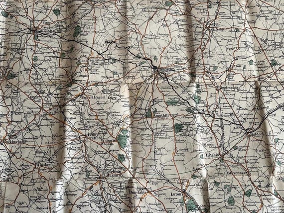 Vintage Cloth Map, Bedford And Surrounding Area, Clear Out.