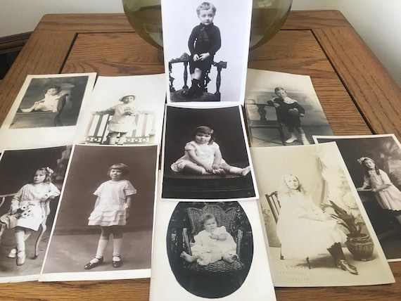 Vintage Children Themed Real Photo Postcards x 10 Original Ideal For Craft Use.