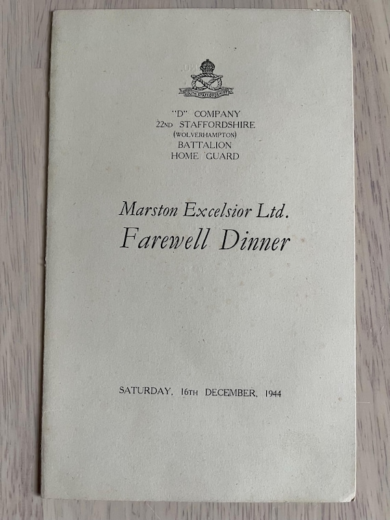 1944 Home Guard Farewell Dinner Menu.