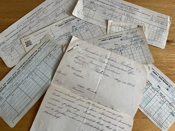 Vintage Victorian Railway Ephemera, Letter/ weigh bills.