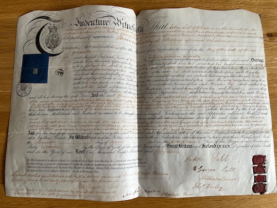 Vintage Victorian 1859 Indeture Of Apprenticeship.
