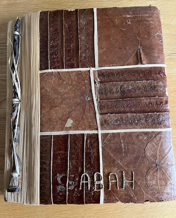 Vintage Album Made From Pressed Leaves Containing Approx 40 Rare Au Bon Marche Adverising Trade Cards, Victorian French (Rare Album)