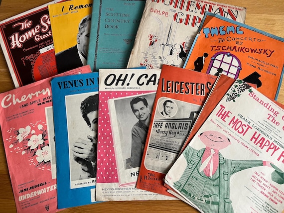 Collection Of Vintage Sheet Music Ideal For Craft Use.