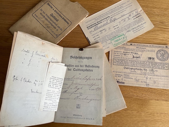 Vintage German Documentation Booklet Stamped Entries, My German Isn’t That Great But Believe It Relates To Some Form Of Insurance.
