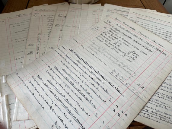 10 x Double Page Vintage Ledger Pages, Scottish Late 20’s Early 30’s Builder/ Property Maintanence.