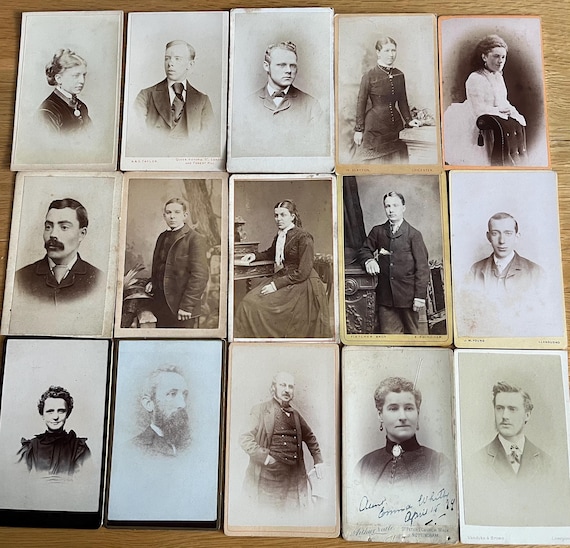 Collection Of 15 Vintage Victorian Carte De Visite Photograph Cards In Various Conditions.