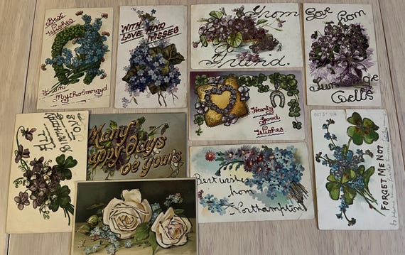 Vintage Glittery Postcard Collection Ideal For Craft Use.