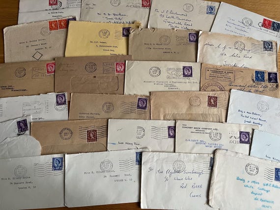 Collection Of 25 Vintage Used Envelopes Ideal For Craft Use.