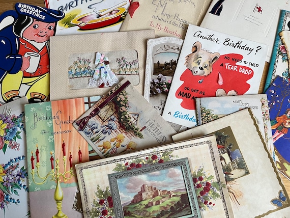Collection Of Vintage Mixed Greetings Cards Ideal For Craft Use.