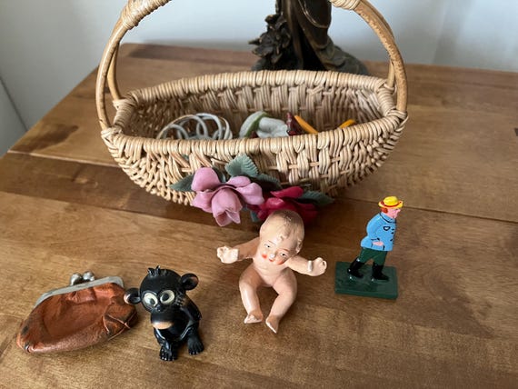 Vintage Basket Full Of Old Bits And Pieces.