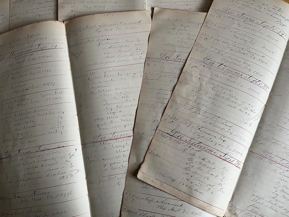 Collection Of 10 Pages Of Original Vintage Victorian Handwritten Chemists Prescription Ledger Paper.