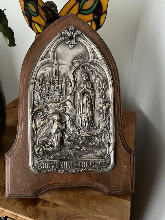 Vintage Rare 1920’s French Musical Plaque Of Our Lady Of Lourdes 35cm.