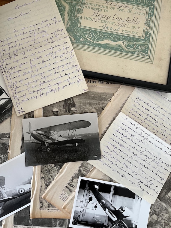 Vintage WW1 Ephemera, Letters, Images, London Schools framed Swimming Certificate 1917, Early Plane Photographs.
