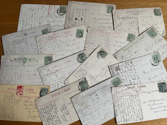 Collection Of 15 Vintage Early Used Stamped Postcards Ideal For Craft Use.