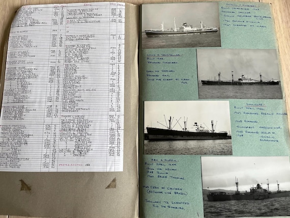 Vintage Scrap Album With 156 Old Photographs Of Liberty Ships Built In The 1940s.