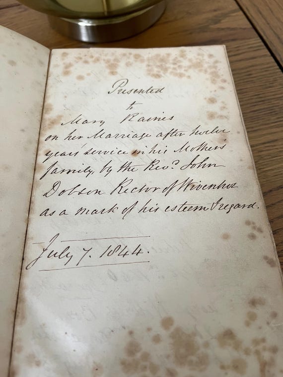 1841 Vintage Holy Bible with Family Births & Death, Gold Edged With Random Pressed Roses In Some Pages.