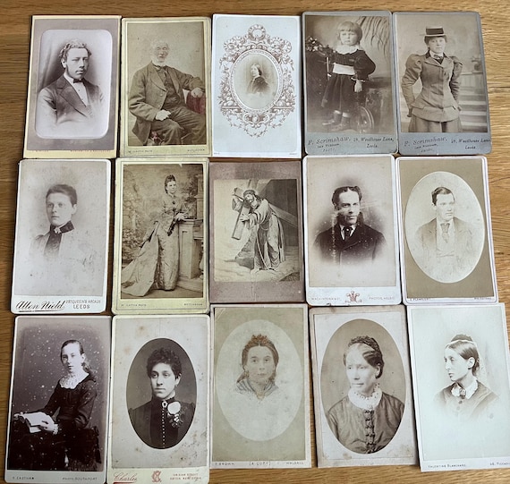 Collection Of 15 Vintage Victorian Carte De Visite Photograph Cards In Various Conditions.
