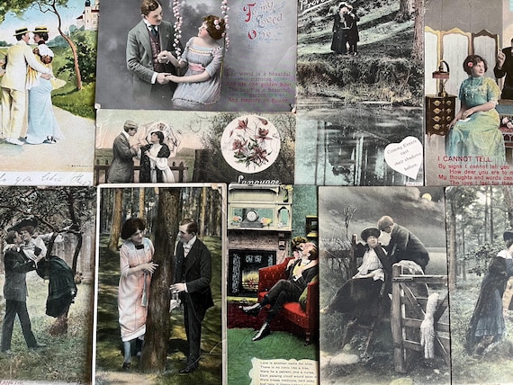 Collection Of Vintage Romance Themed Early Postcards.