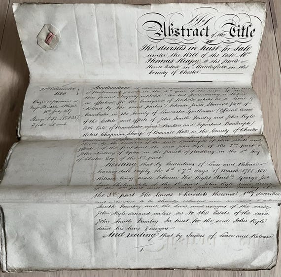 Huge 1867 Victorian Handwritten Document With Over 40 Pages, Abstract Of Title.