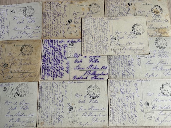 Vintage 1919 On Active Service Postcards Sent By Royal Engineer With Service Censor Stamps To Loved One.