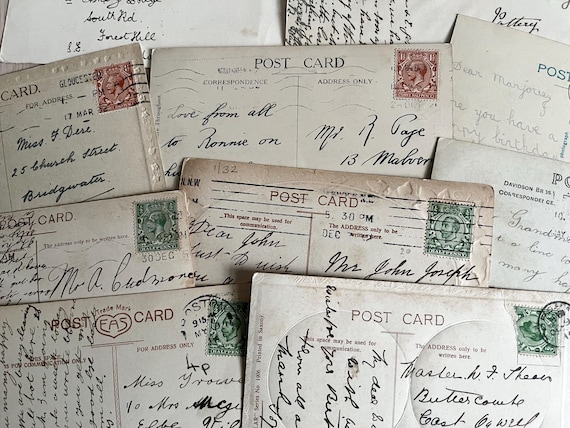 Vintage Stamped Used Postcard Collection, 10 Handwritten Old Cards.