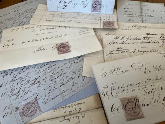Victorian Stamped Handwritten Reciepts/Ephemera Collection.