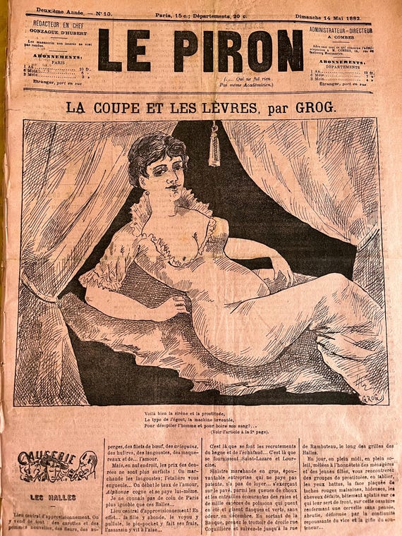 Le Piron 14th May 1882 Vintage Publication, Front and Back pages, Rare 53 x 32cm