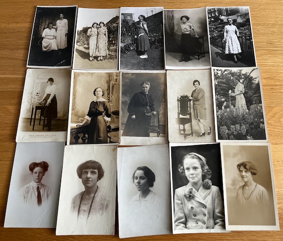 Collection Of 15 Vintage Real Photo Postcards With A Ladies Theme.