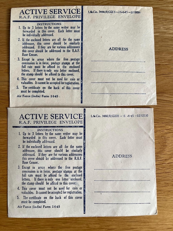 Vintage RAF Active Service Priviledge Envelopes.