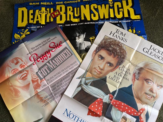 Collection Of Large Vintage Movie Posters, Death In Brunswick, PeggyvDue Got Married And Nothing In Common, Original Posters.