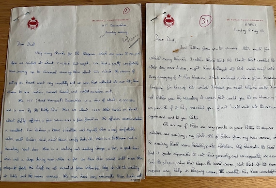Vintage 1953 Korean War Letters From Son To Dad ( 1st Royal Tank Regiment).