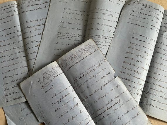 Victorian Handwritten Pages On Blue Paper.