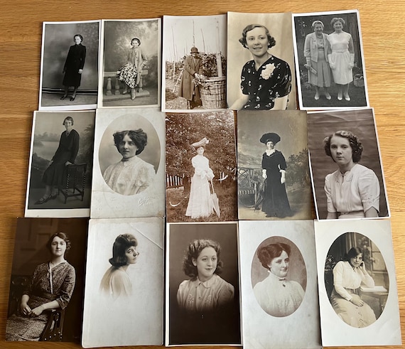 Collection Of 15 Vintage Real Photo Postcards With A Ladies Theme.