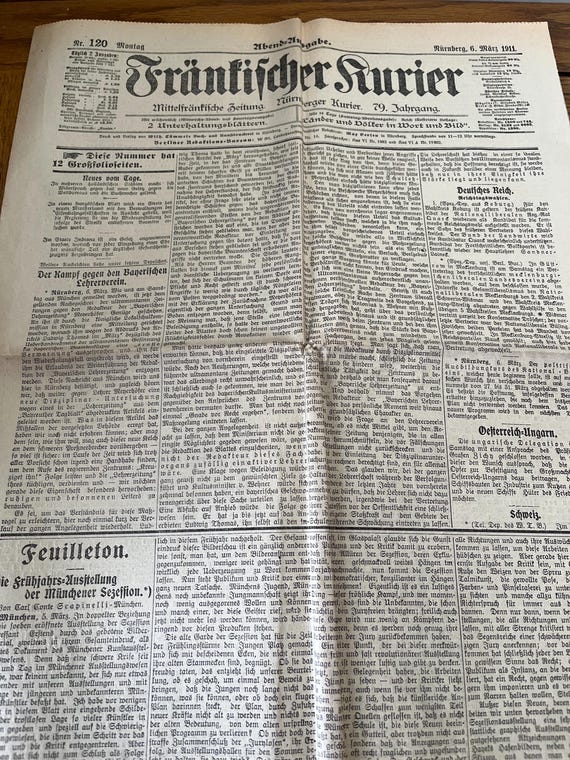 1911 Vintage German Newspaper.
