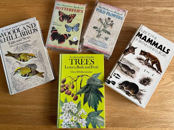 Collection Of Vintage Nature Books Including Rarer Observers Wild Flowers And Butterflies Ideal For Craft Use With Beautiful Illustrations.